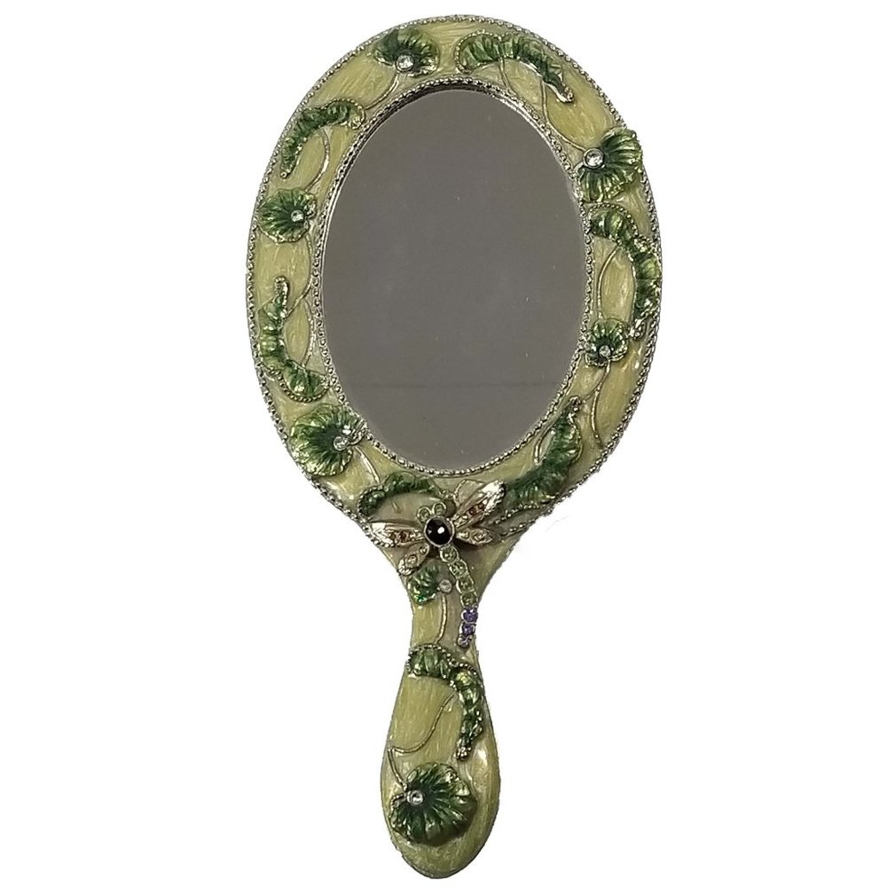 Jeweled Hand Held Vanity Mirror Ornate EUC